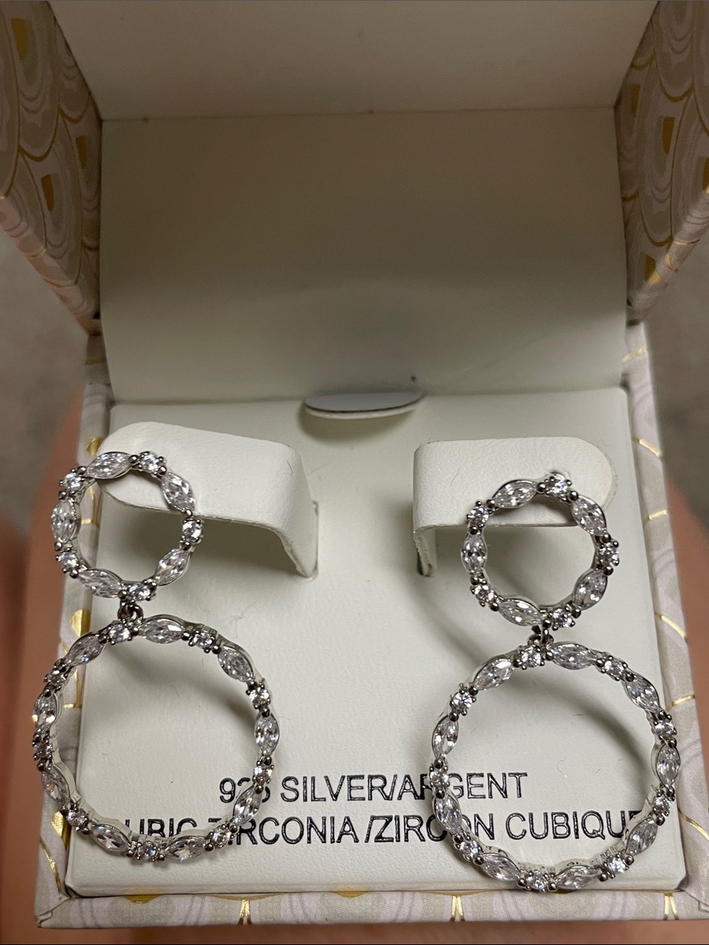 Racheal Zoe Sterling Silver Double Hoop Cubic Zirconia Drop Earrings